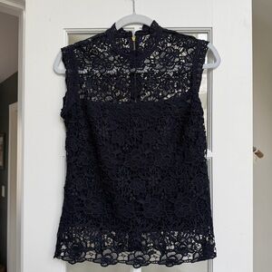 Nanette Lepore Navy Sleeveless Crochet Lace Shell